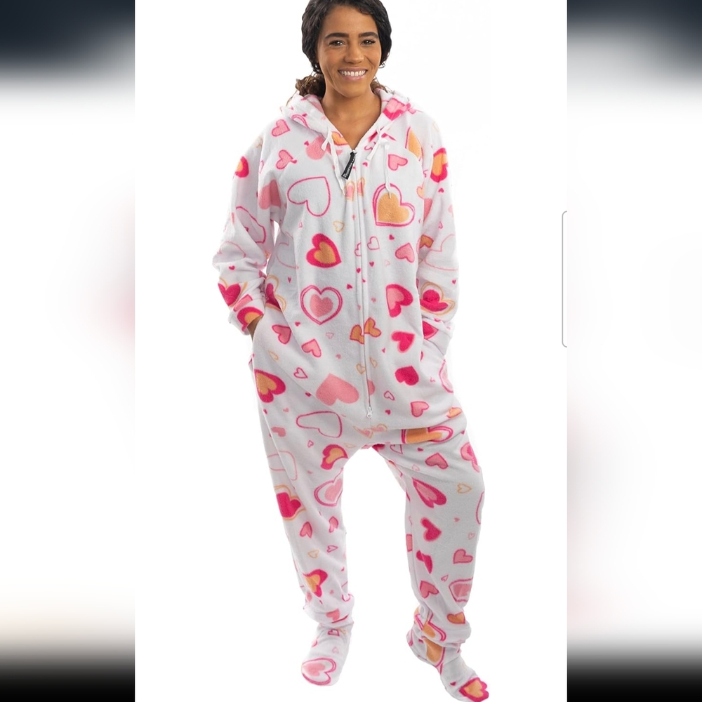 NWT Heart Print Fleece Adult Unisex Onesie XS